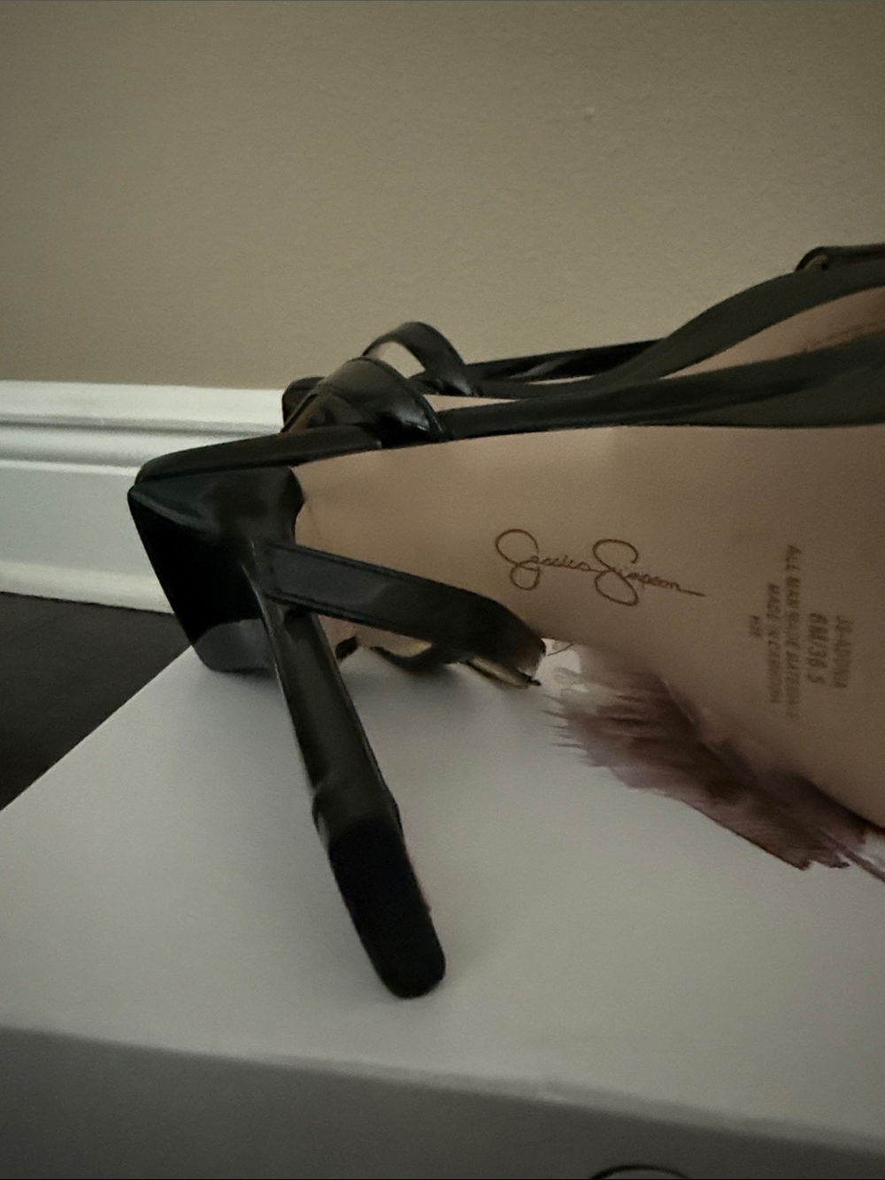 Jessica Simpson Black Patent Platform Slingback Sandals - Picture 11 of 13
